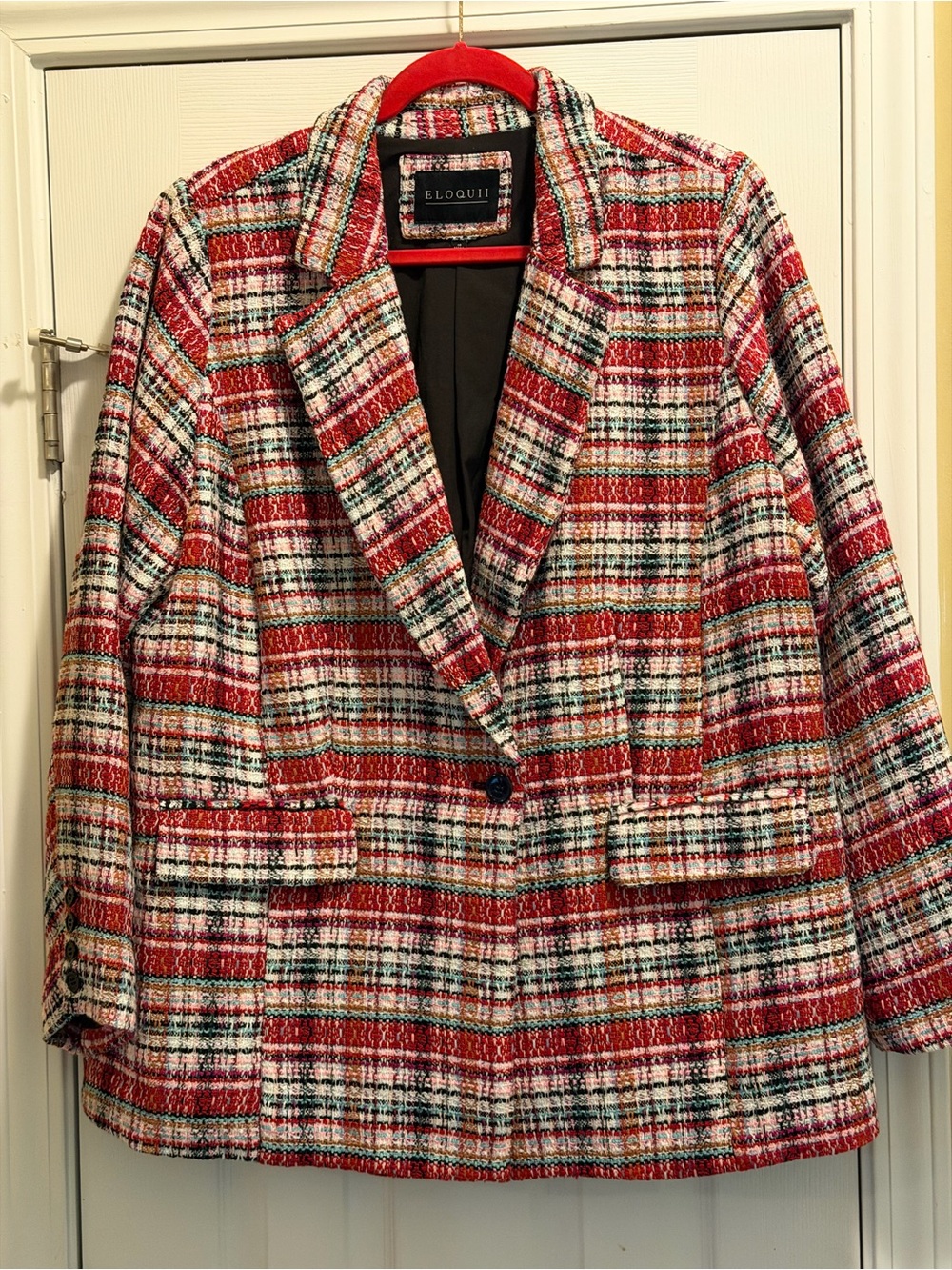 Eloquii Red Multi-Color Plaid Blazer